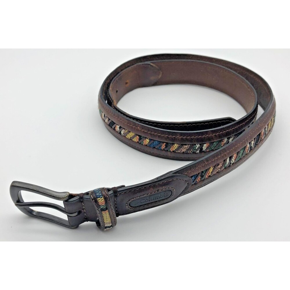 Columbia Leather Belt Woven Fabric Inlay Mens Size 40 Southwestern